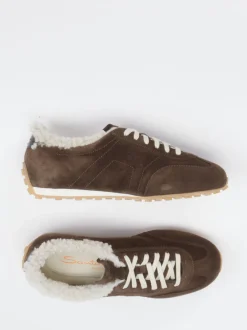 Santoni – Sneaker aus Veloursleder schokobraun