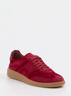 Santoni – Sneaker aus Veloursleder rubinrot