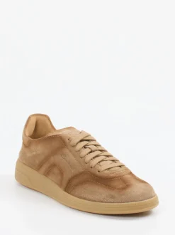 Santoni – Sneaker aus Veloursleder in Sandbeige