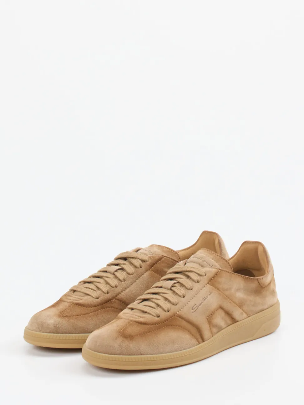 Santoni – Sneaker aus Veloursleder in Sandbeige