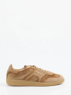 Santoni – Sneaker aus Veloursleder in Sandbeige
