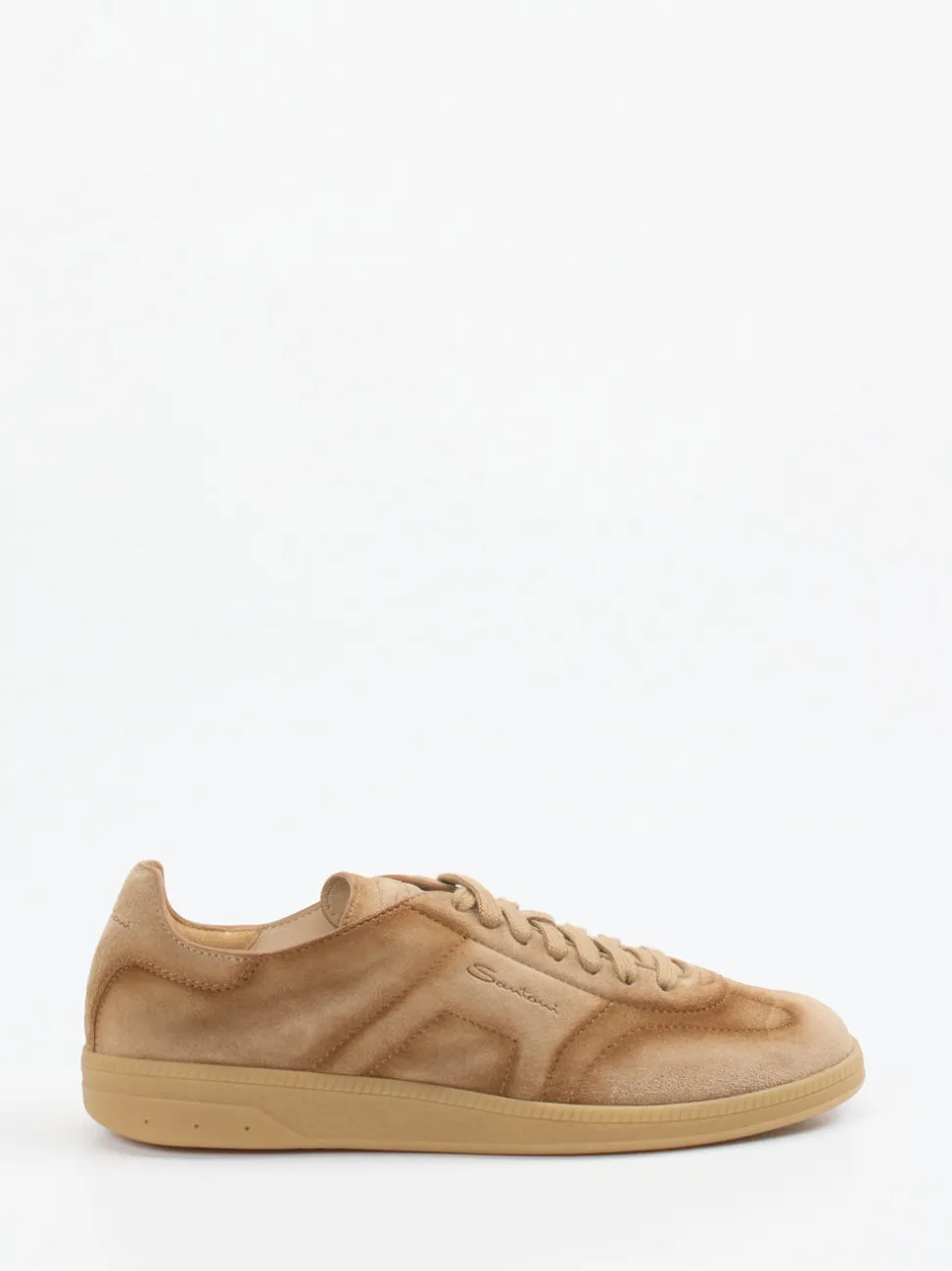Santoni – Sneaker aus Veloursleder in Sandbeige