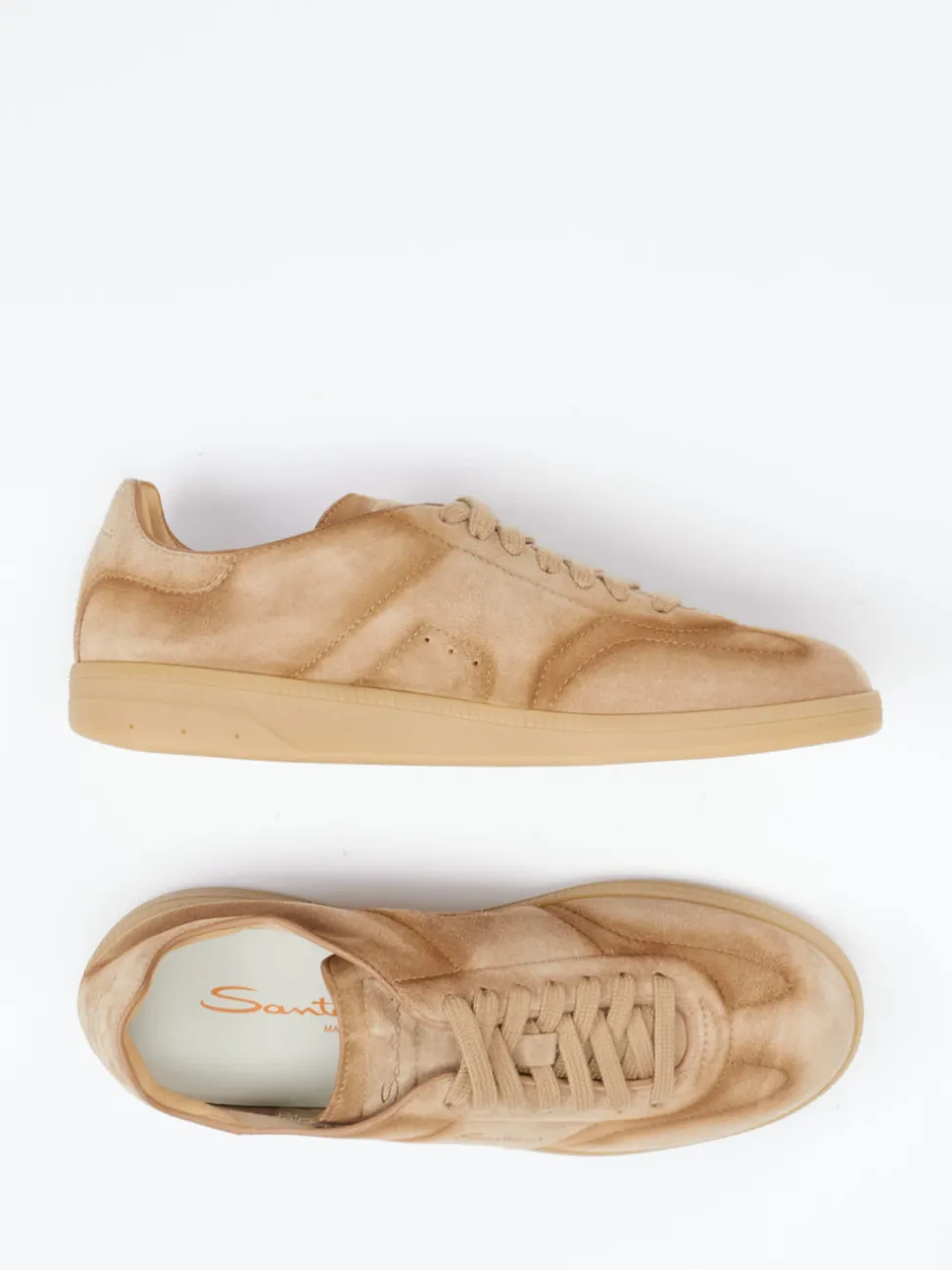 Santoni – Sneaker aus Veloursleder in Sandbeige