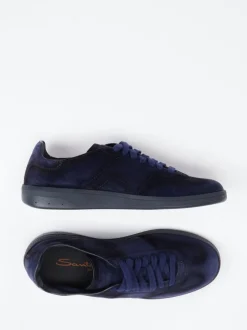 Santoni – Sneaker aus Veloursleder Dunkelblau