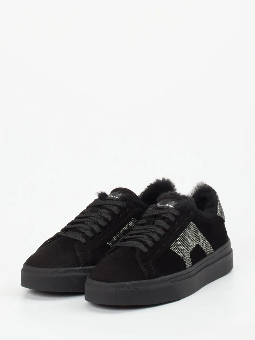 Santoni – Sneaker aus Veloursleder Schwarz