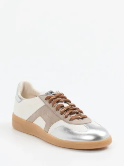 Santoni – Sneaker aus Velours- und Metallicleder Off-White