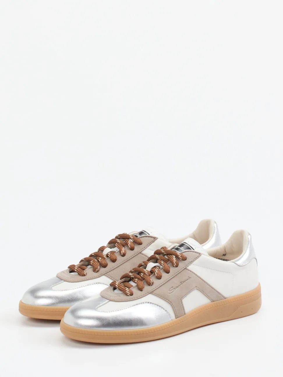 Santoni – Sneaker aus Velours- und Metallicleder Off-White