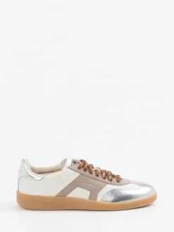 Santoni – Sneaker aus Velours- und Metallicleder Off-White