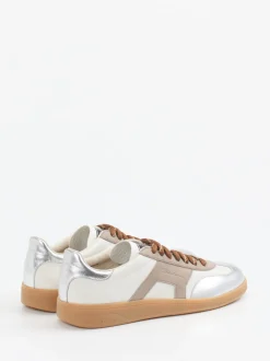 Santoni – Sneaker aus Velours- und Metallicleder Off-White