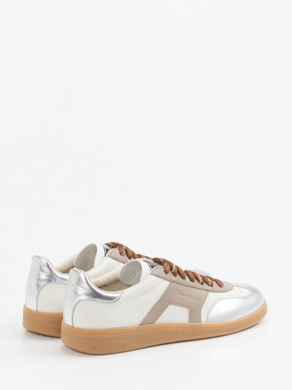 Santoni – Sneaker aus Velours- und Metallicleder Off-White