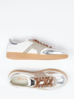 Santoni – Sneaker aus Velours- und Metallicleder Off-White