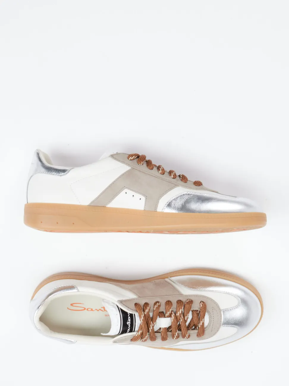 Santoni – Sneaker aus Velours- und Metallicleder Off-White