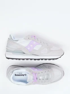 Saucony – Retro-Sneaker aus Textil und Veloursleder hellgrau
