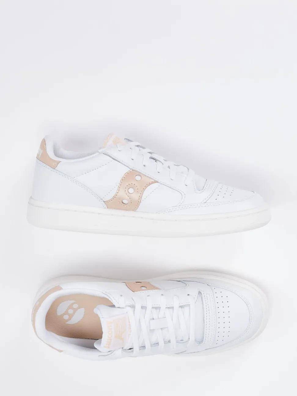 Saucony – Sneaker aus Leder in Weiß mit Apricot