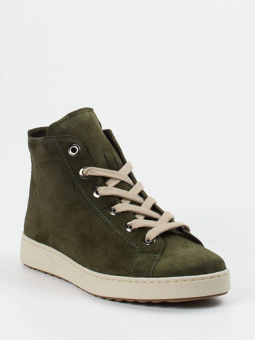 Semler – High-Top Schnürstiefelette aus Veloursleder grün