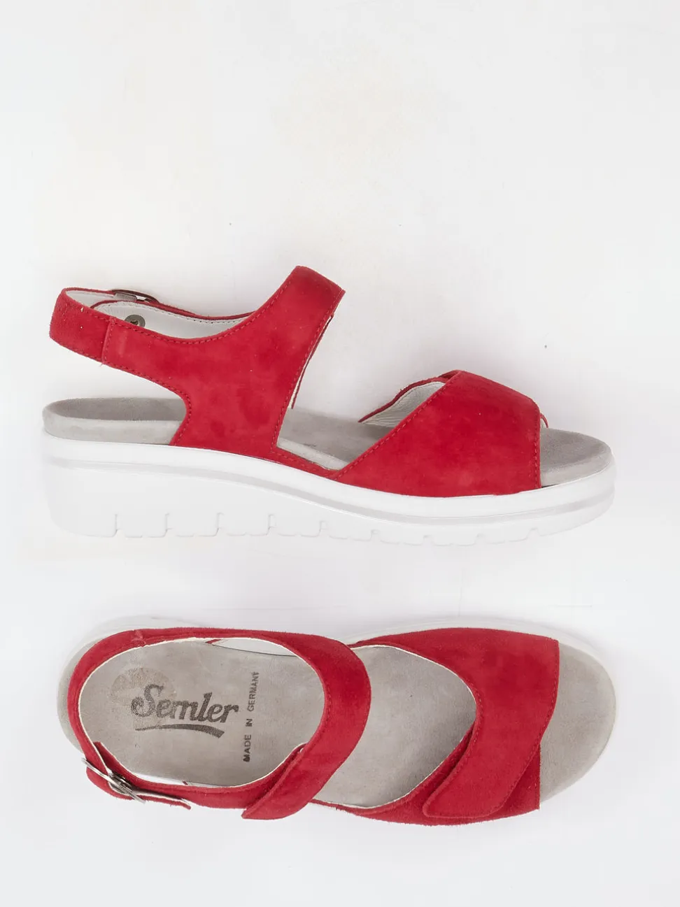 Semler – Keilsandalette aus Veloursleder rot