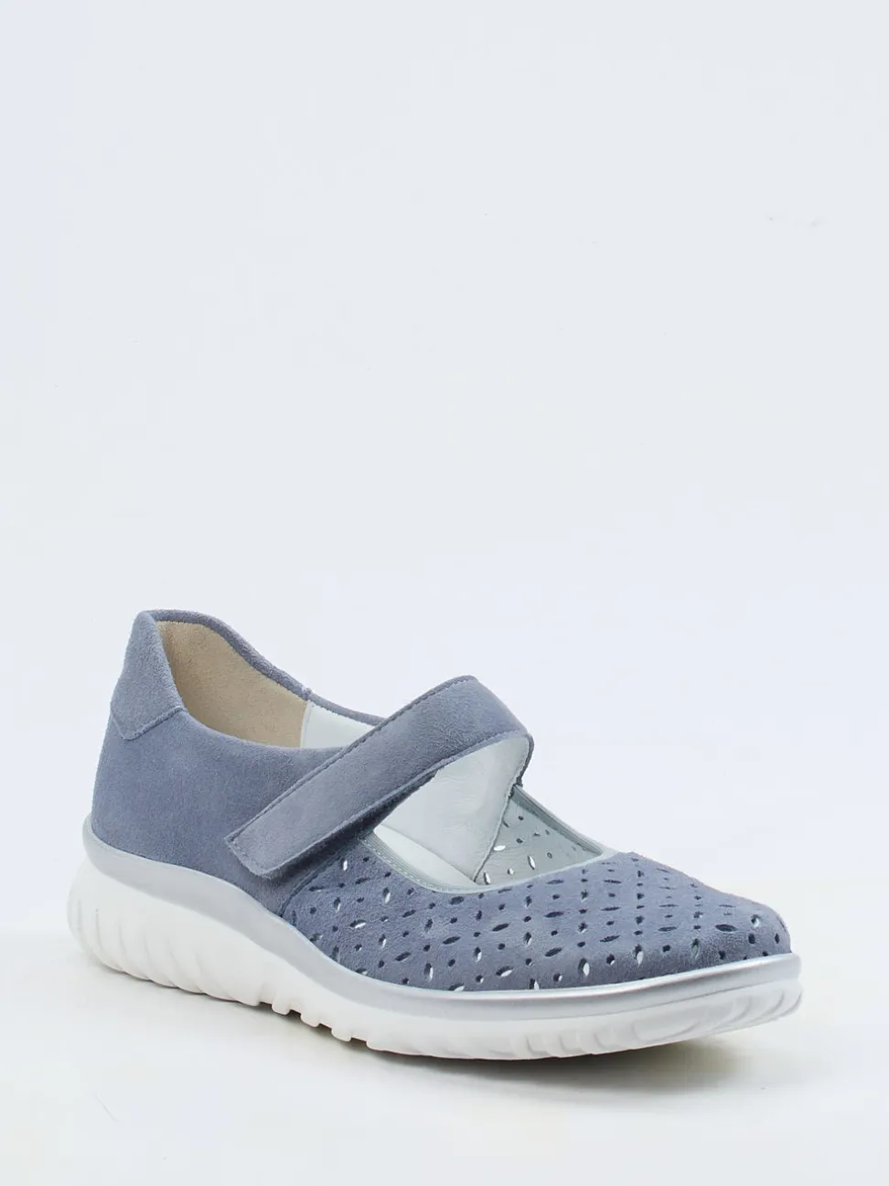 Semler – Klett-Ballerina aus Veloursleder taubenblau