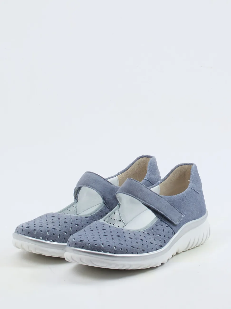 Semler – Klett-Ballerina aus Veloursleder taubenblau