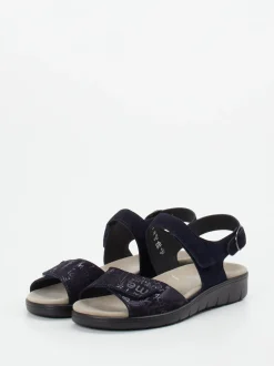 Semler – Komfortsandale aus Veloursleder Dunkelblau
