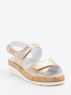 Semler – Komfortsandalen aus Metallicleder beige