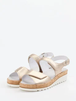 Semler – Komfortsandalen aus Metallicleder beige