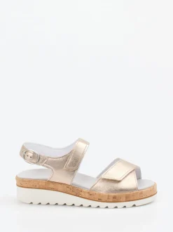 Semler – Komfortsandalen aus Metallicleder beige