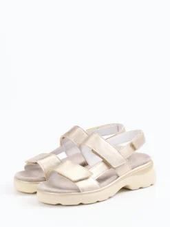Semler – Komfort-Sandalen aus Metallic-Leder Beige