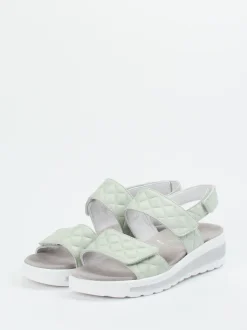 Semler – Komfort-Sandalen aus geprägtem Leder salbeigrün