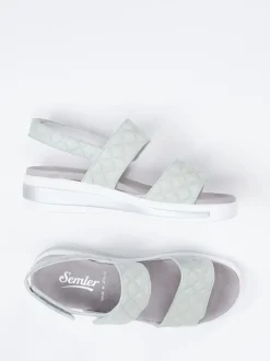 Semler – Komfort-Sandalen aus geprägtem Leder salbeigrün