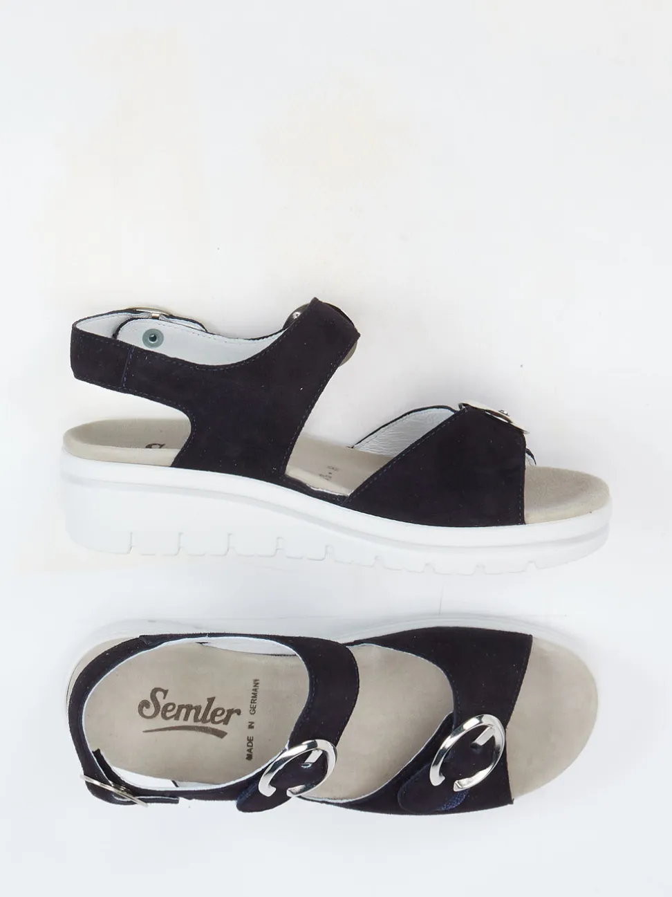 Semler – Komfort-Sandalen aus Veloursleder Dunkelblau