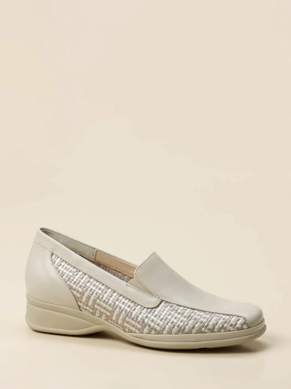 Semler – Komfort-Slipper aus Kalbleder Flechtoptik Beige