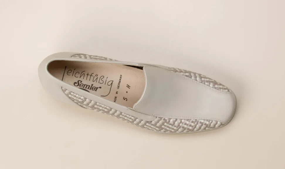 Semler – Komfort-Slipper aus Kalbleder Flechtoptik Beige