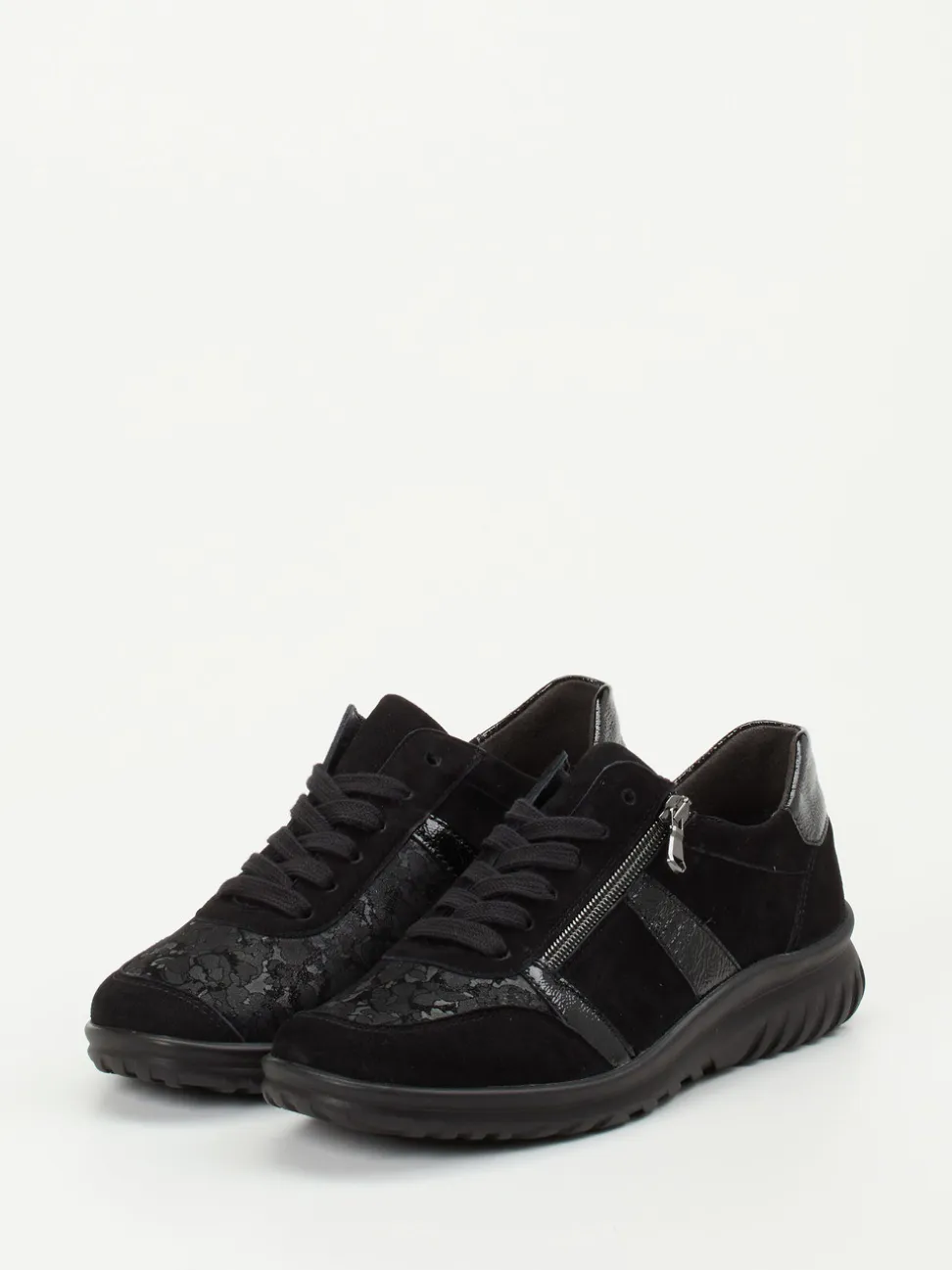 Semler – Komfort-Sneaker aus Velours- und Lackleder Schwarz