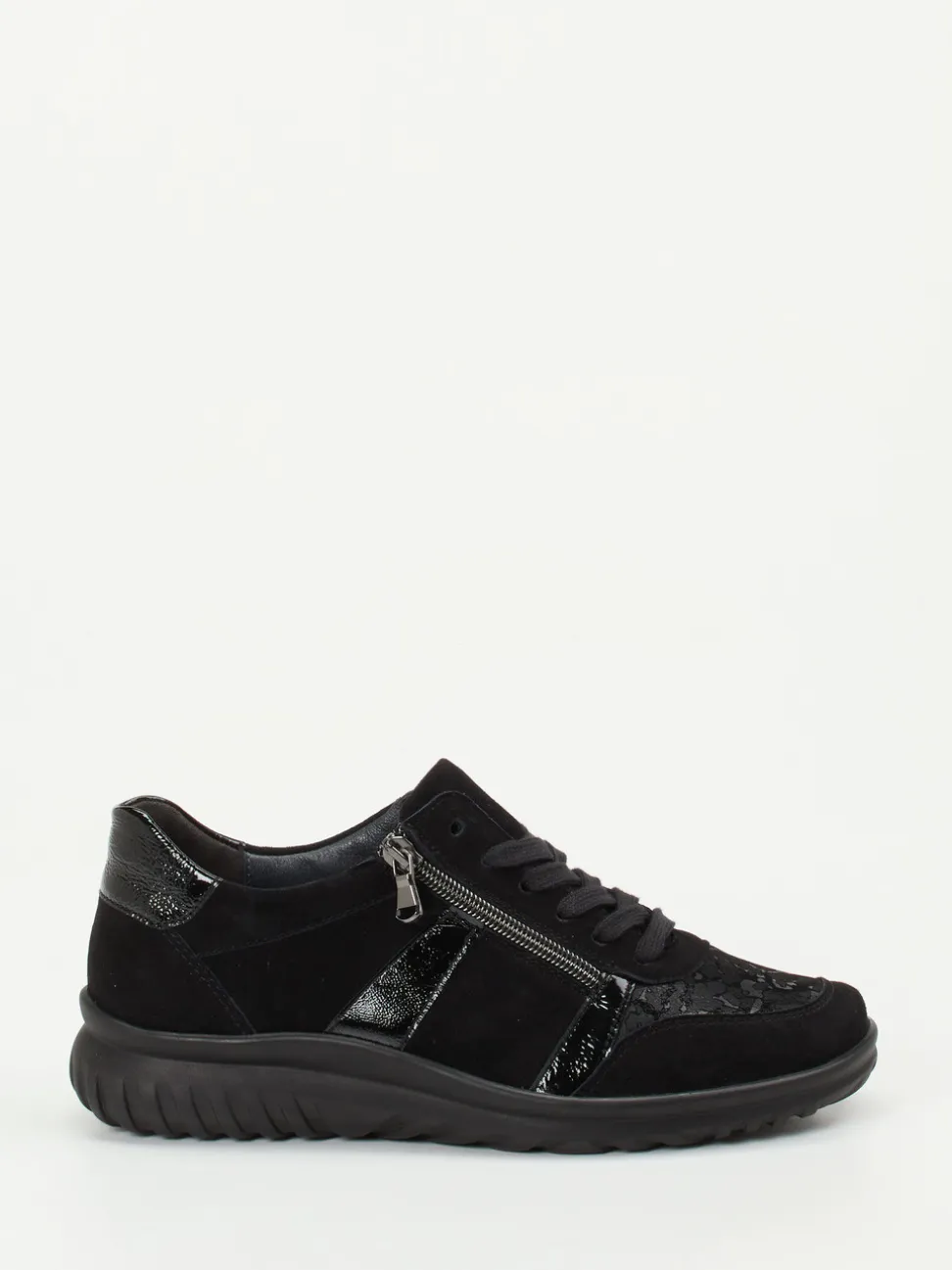 Semler – Komfort-Sneaker aus Velours- und Lackleder Schwarz