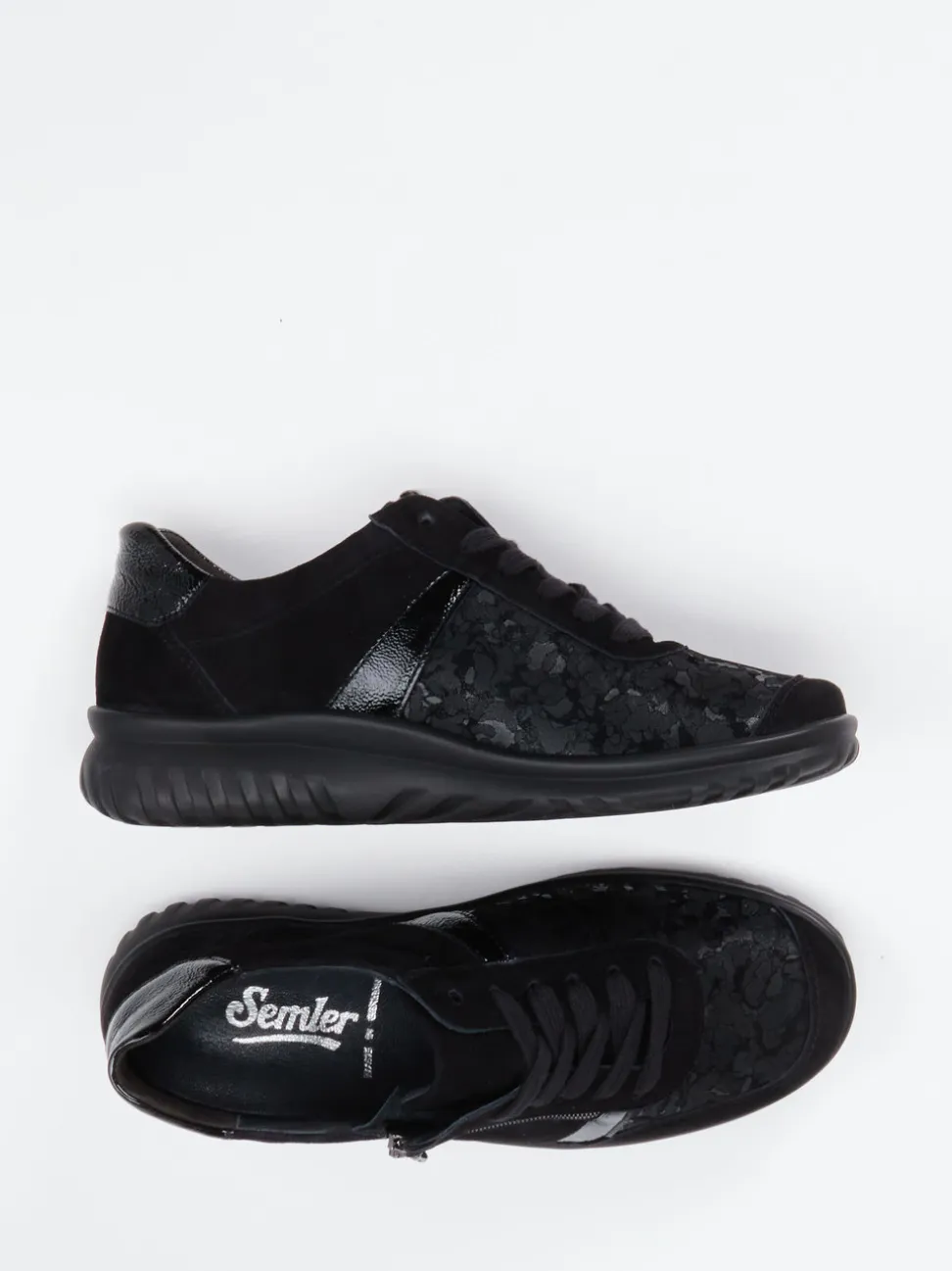 Semler – Komfort-Sneaker aus Velours- und Lackleder Schwarz