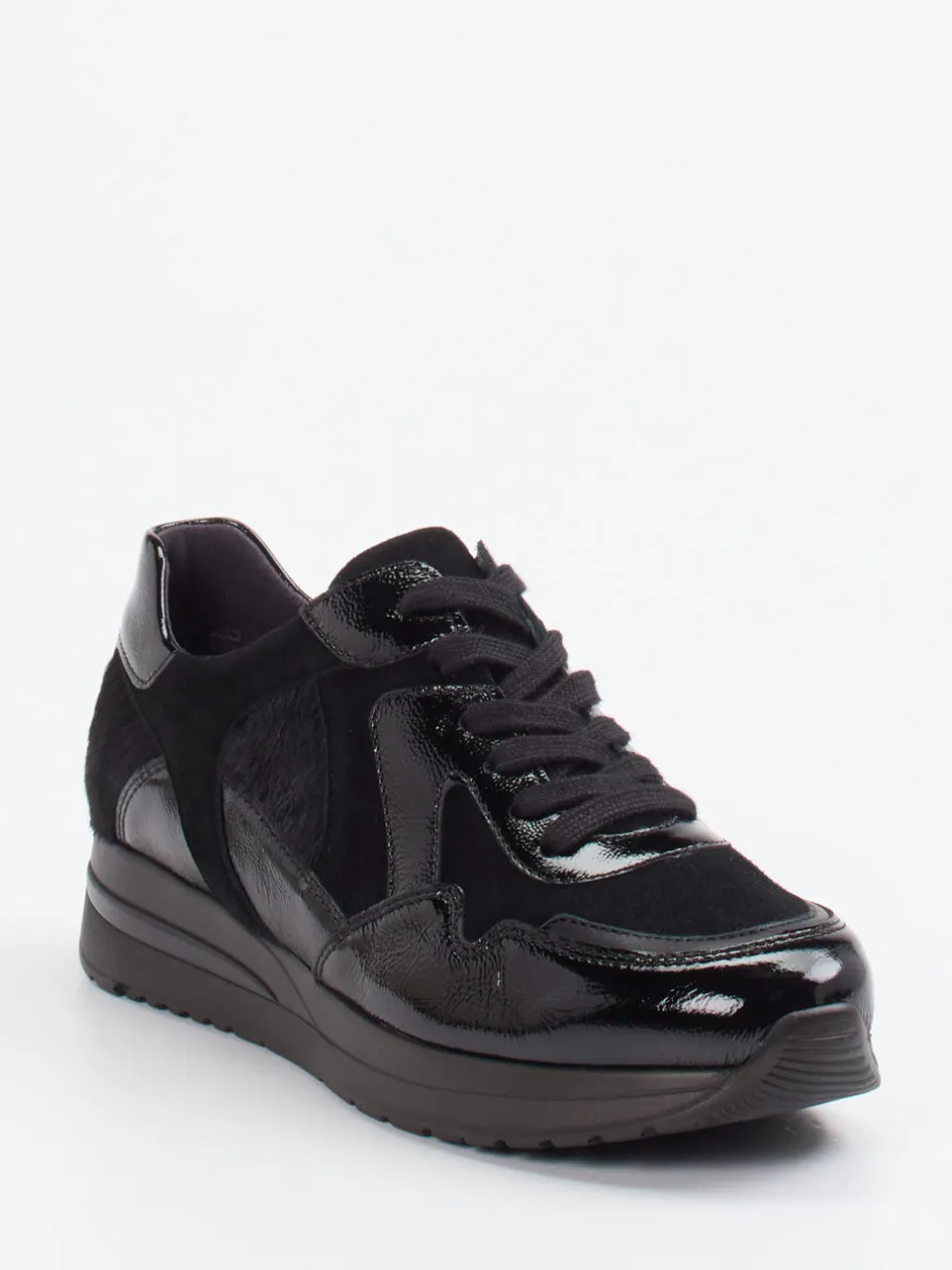 Semler – Komfort-Sneaker aus Velours- und Lackleder Schwarz
