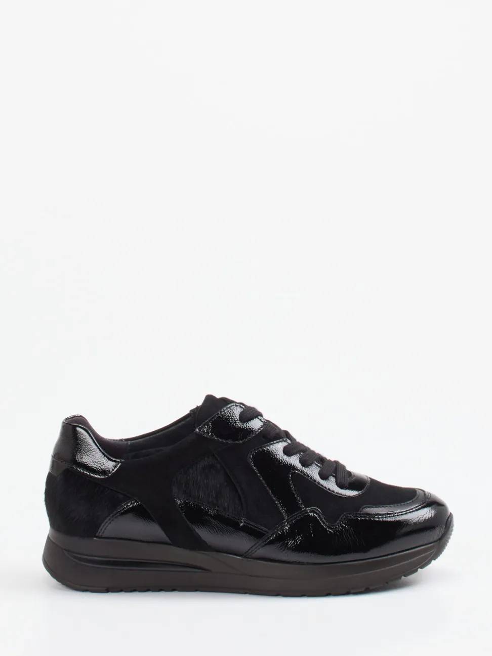 Semler – Komfort-Sneaker aus Velours- und Lackleder Schwarz
