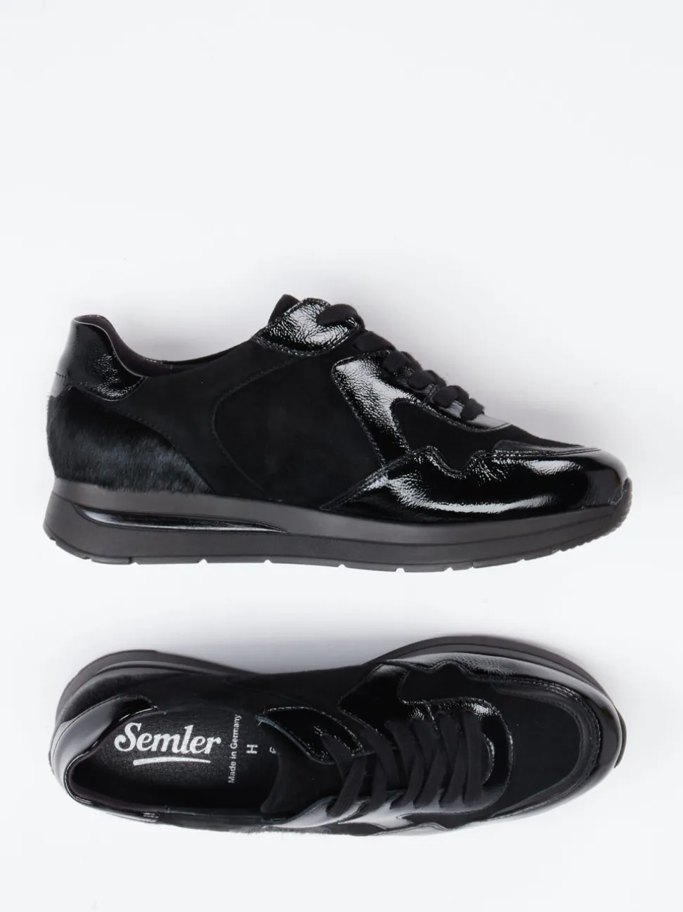Semler – Komfort-Sneaker aus Velours- und Lackleder Schwarz