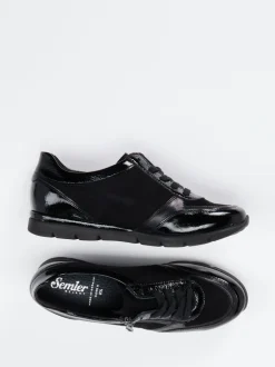 Semler – Komfort-Sneaker aus Velours- und Lackleder Schwarz