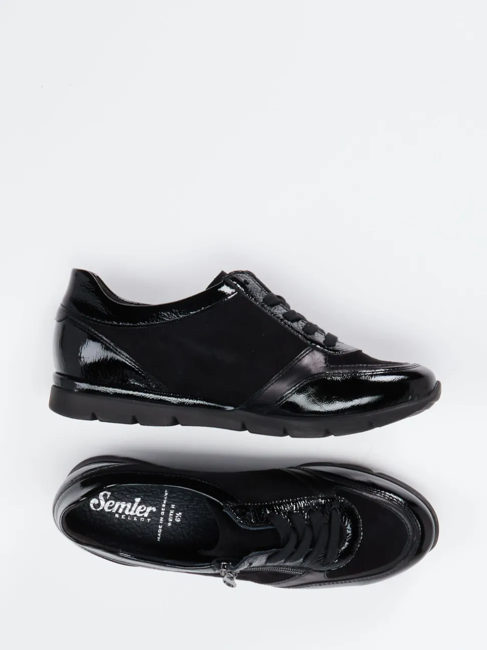 Semler – Komfort-Sneaker aus Velours- und Lackleder Schwarz