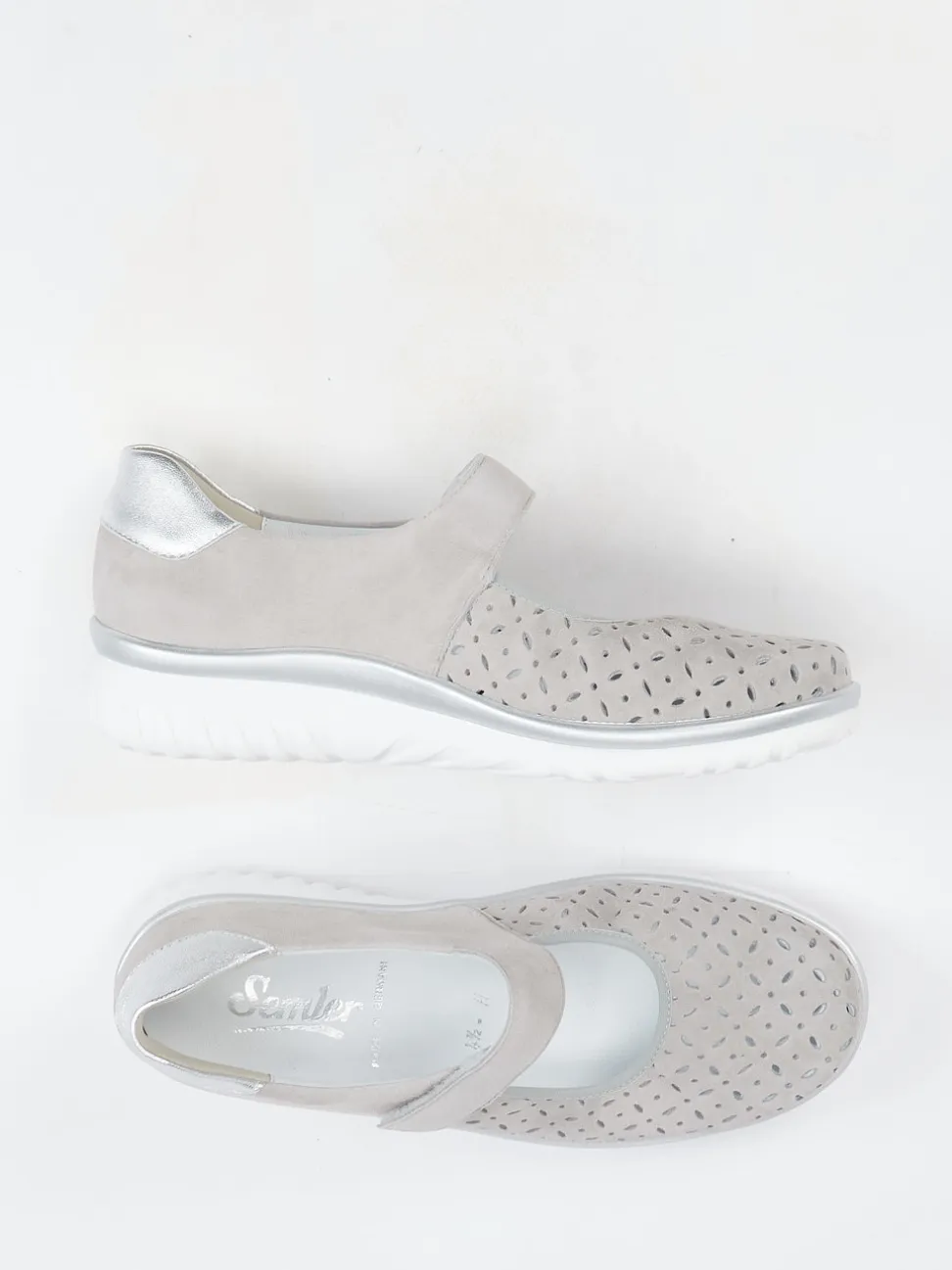 Semler – Mary Janes aus Veloursleder Taupe-Grau