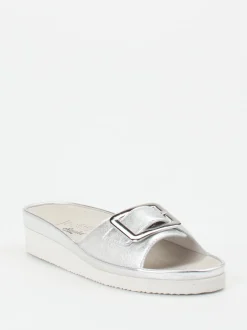 Semler – Pantoletten aus Metallicleder in Silber
