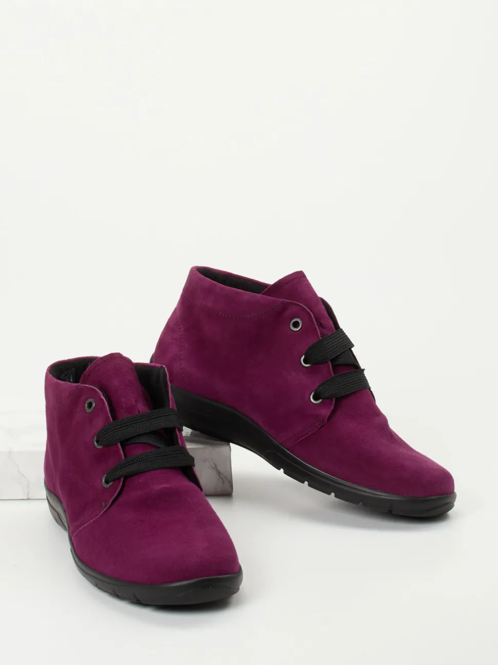 Semler – Schnür-Bootie aus Veloursleder Beerenviolett