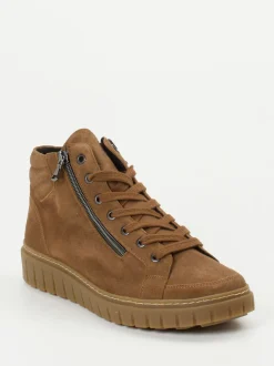 Semler – Schnürstiefelette aus Veloursleder cognacbraun