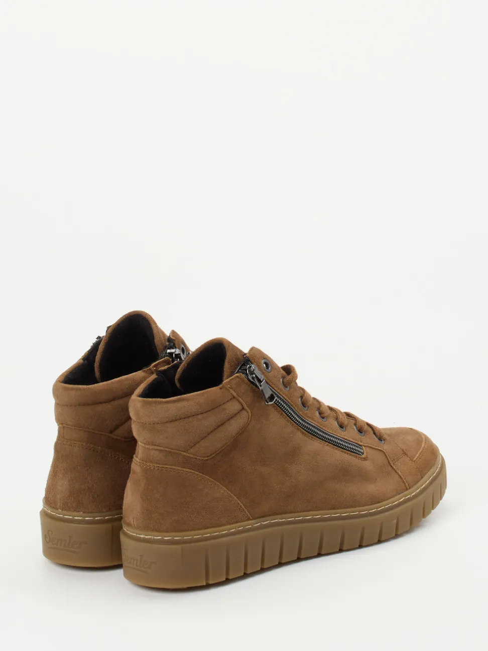 Semler – Schnürstiefelette aus Veloursleder cognacbraun