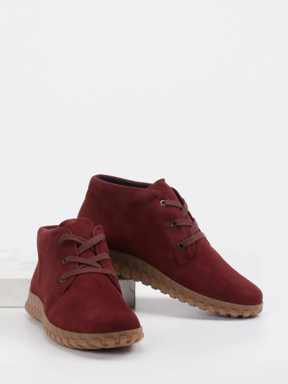 Semler – Schnürstiefelette aus Veloursleder bordeaux