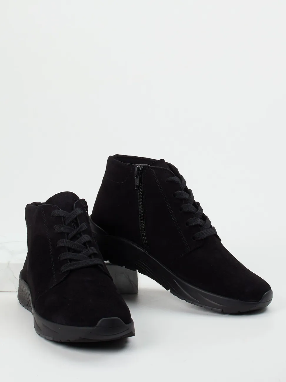 Semler – Schnürstiefelette aus Veloursleder schwarz