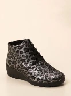 Semler – Schnürstiefelette aus geprägtem Leder metallicgrau
