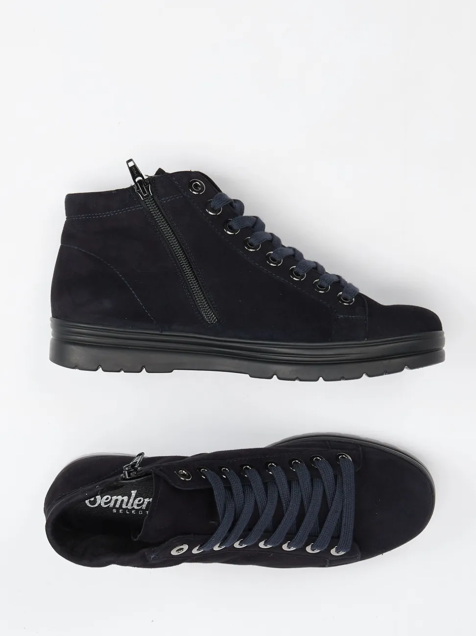 Semler – Schnürstiefelette aus Veloursleder blau