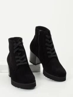 Semler – Schnürstiefelette aus Veloursleder Schwarz